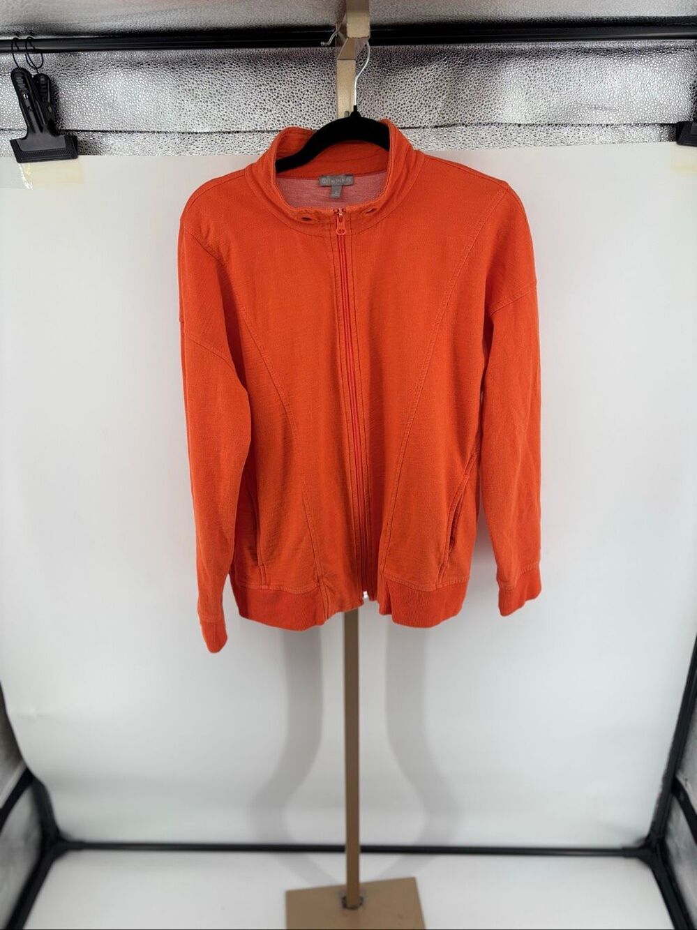 T by TALBOTS Full Zip Jacket Womens Medium Orange Mock Neck